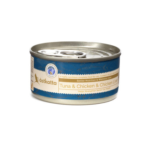 Astkatta 冰島[老貓]貓罐 -吞拿魚+雞肉+雞肝肉絲主食罐 (80g)