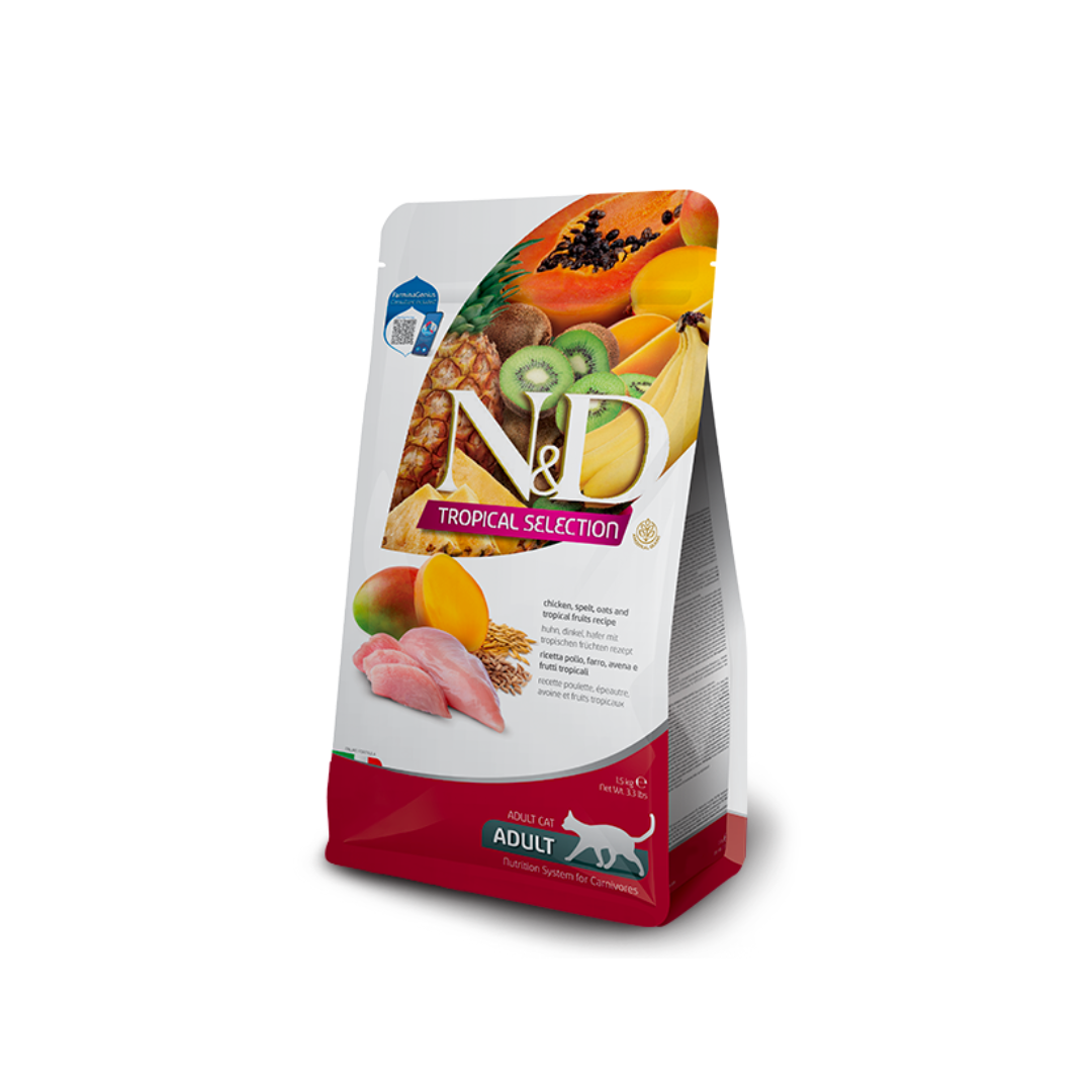 Farmina N&D 低穀物成貓糧 - 雞肉、熱帶水果配方1.5Kg
