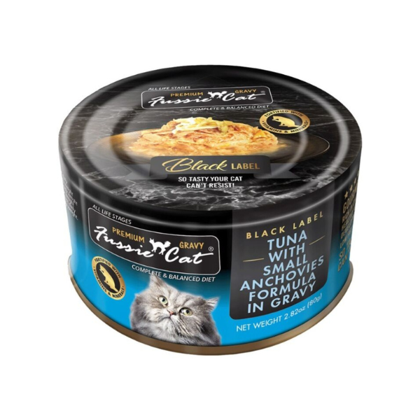 Fussie Cat 黑鑽肉汁主食罐 -  吞拿魚小鯷魚80g