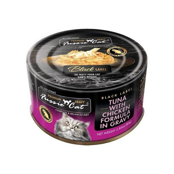 Fussie Cat 黑鑽肉汁主食罐 -  吞拿魚雞肉80g