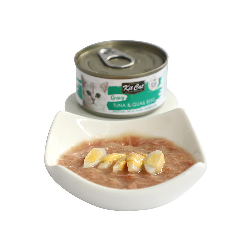 Kit Cat 鮮嫩營養肉汁貓罐頭 - (吞拿魚+鵪鶉蛋)70g