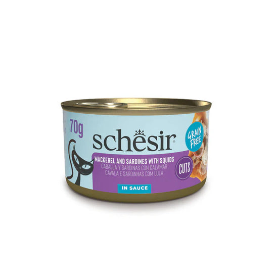 Schesir 無穀鯖魚沙丁魚魷魚[肉塊]肉汁貓罐頭70g