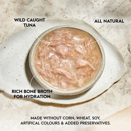 TRILOGY™奇境 無穀物肉絲主食貓罐 - 吞拿魚高湯 (淺藍)  [剛返貨了］