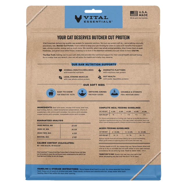 Vital Essentials 牛雞貓糧- 凍乾[軟粒]12Oz