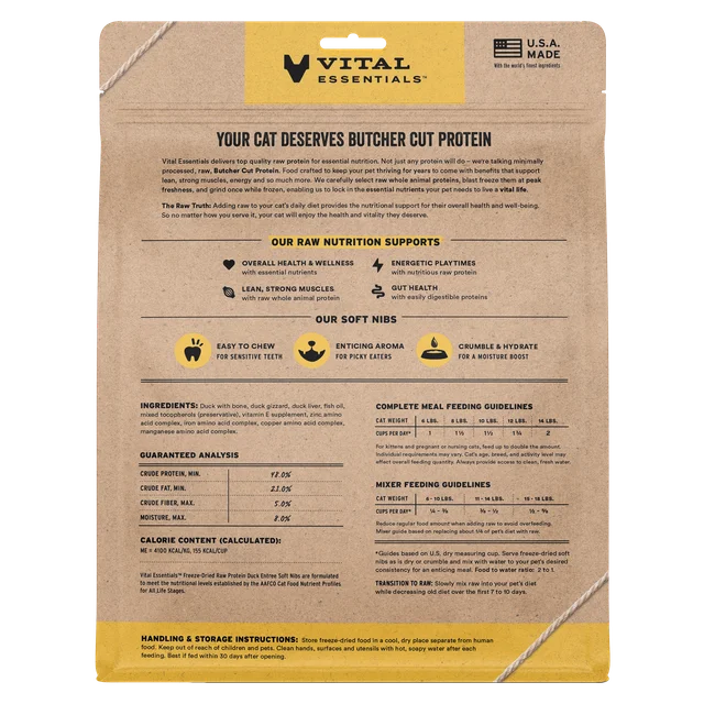 Vital Essentials 鴨肉貓糧- 凍乾[軟粒]12Oz