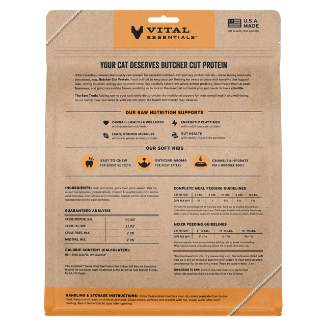 Vital Essentials 豬肉貓糧- 凍乾[軟粒]12Oz