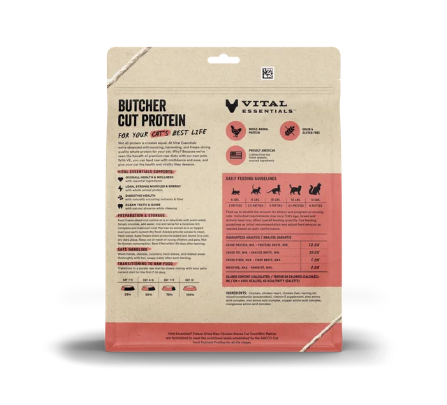 Vital Essentials 雞肉貓糧- 凍乾脫水迷你肉餅15Oz [Jul 2027]  [寵物展送3.5安士優惠］