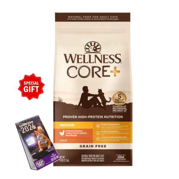 Wellness CORE貓糧- 無穀物室內貓專用配方5lb / 11lb [凡購買 11磅裝送 💝WELLNESS 2026月曆]