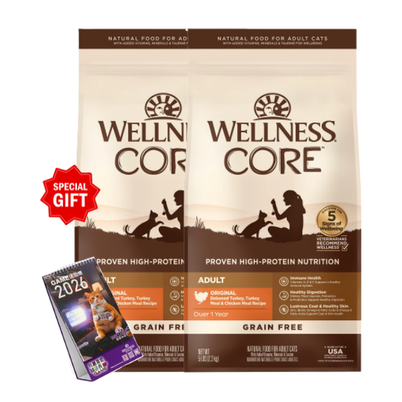 Wellness CORE貓糧- 無穀物經典原味配方 11LBx2 B 凡購買 11磅裝送 💝WELLNESS 2026月曆]