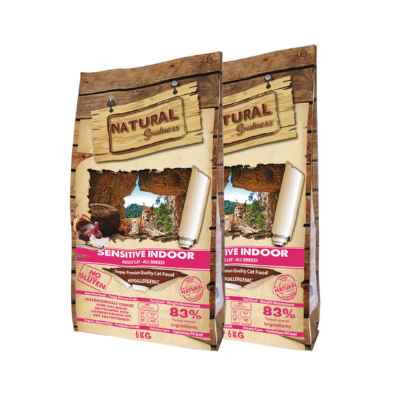 Natural Greatness Sensitive Indoor絕育, 減肥, 老貓配方 (雞火雞三文魚) 6kg X2