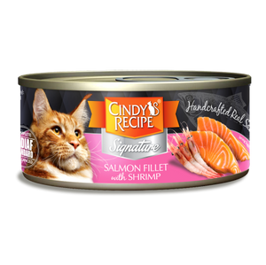 Cindy’s Recipe® Signature貓罐 - 三文魚配鮮蝦湯黑罐 70g (粉)