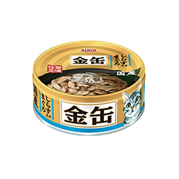 Aixia 日本金缶 -吞拿魚,白飯魚(淺藍)貓罐頭70g