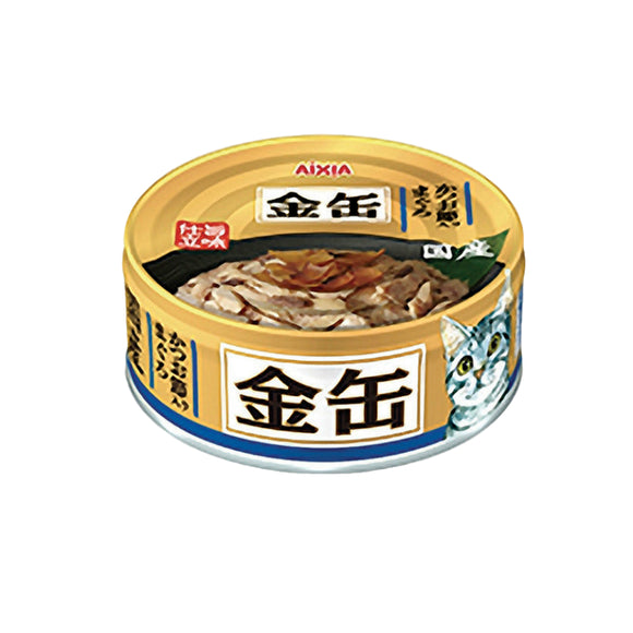 Aixia 日本金缶 -吞拿魚,木魚片(深藍)貓罐頭70g