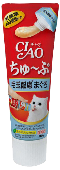 Ciao支裝貓小食 - 日本乳酸菌肉泥膏小食 - (吞拿魚味化毛配方) 80g