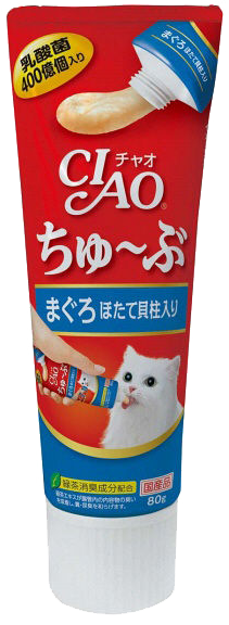 Ciao支裝貓小食 - 日本乳酸菌肉泥膏小食 - (吞拿魚+帶子醬) 80g
