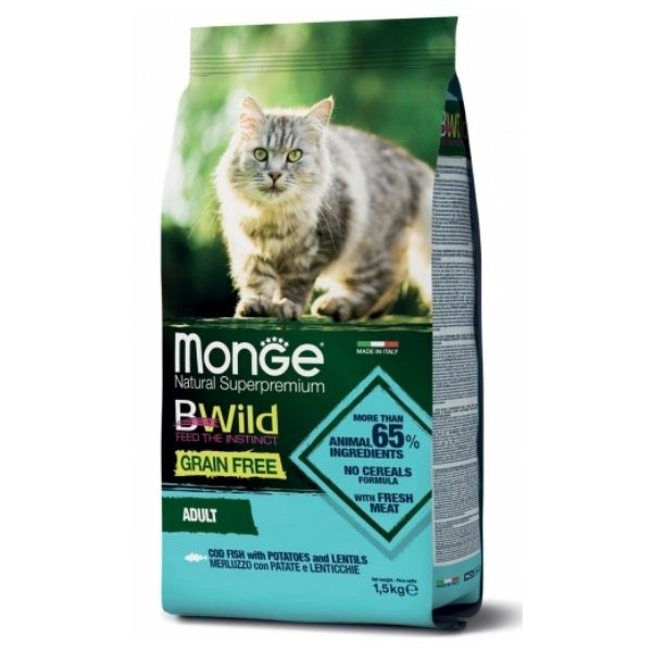 Monge BWild- 天然無穀物鱈魚馬鈴薯扁豆配方貓乾糧 (成貓專用) 1.5kg