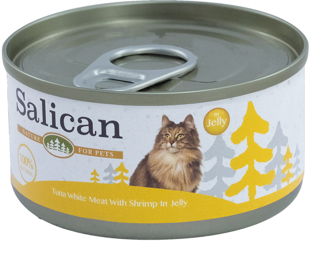 Salican 挪威森林 - 白肉吞拿魚、鮮蝦啫喱貓罐頭85g (泥黃)