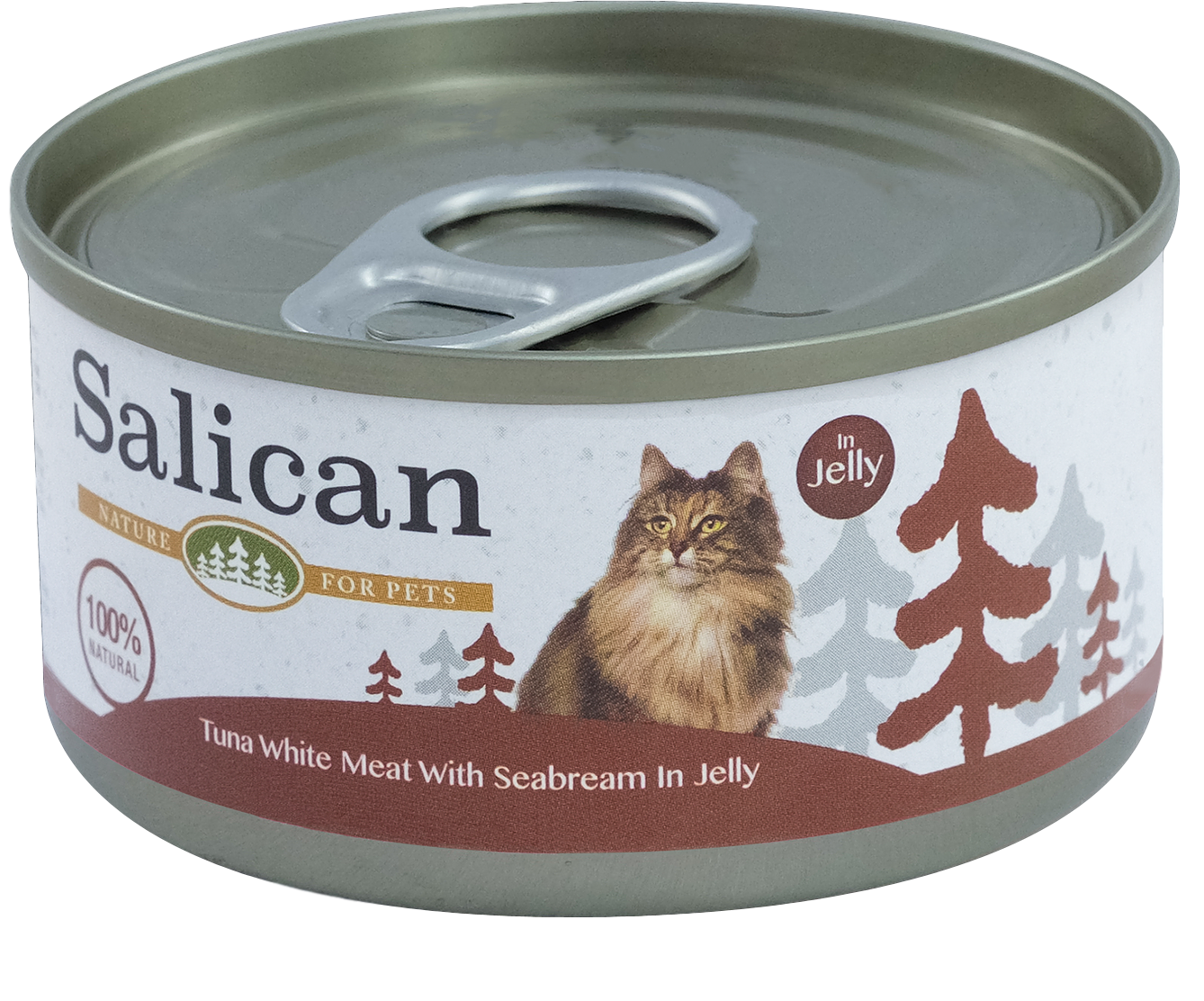Salican 挪威森林 - 白肉吞拿魚鯛魚啫喱貓罐頭85g (啡)