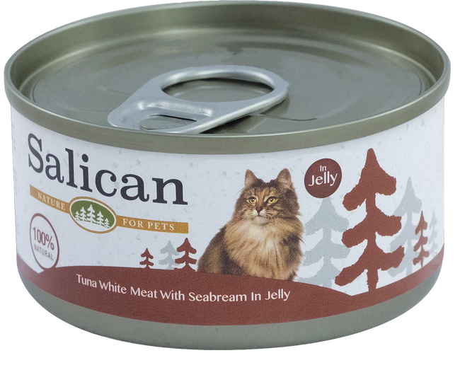 Salican 挪威森林 - 白肉吞拿魚鯛魚啫喱貓罐頭85g (啡)