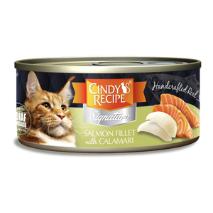 Cindy’s Recipe® Signature貓罐 - 三文魚配魷魚湯黑罐 70g (青綠)