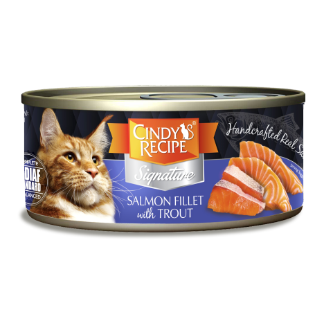Cindy’s Recipe® Signature貓罐 - 三文魚配鱒魚湯黑罐 70g (藍紫)